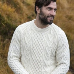 Natural Unisex Hand Knit Crew Neck Aran Sweater