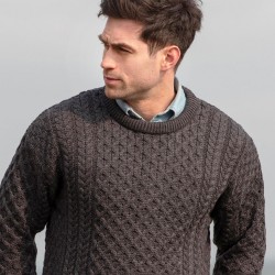 Charcoal Unisex Crew Neck Aran Sweater