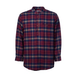 Maroon Navy Check Cotton Grandfather Shirt