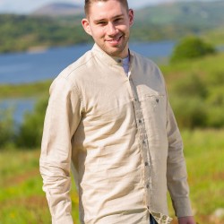 Natural Beige Linen & Cotton Grandfather Shirt