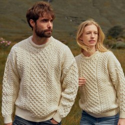 Natural Unisex Crew Neck Aran Sweater