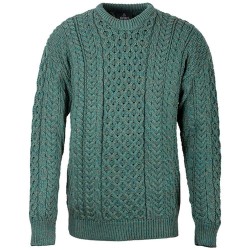 Army Green Unisex Crew Neck Aran Sweater